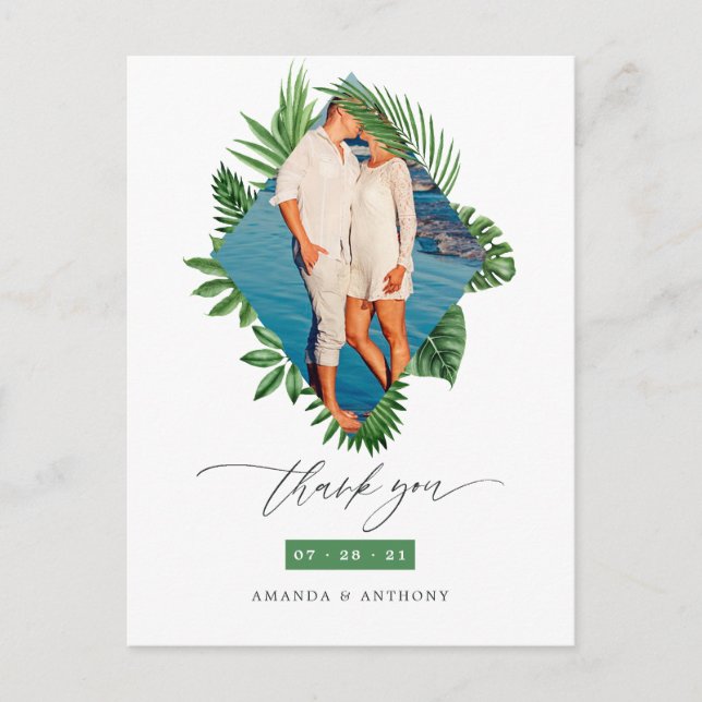 Tropical Beach Wedding Photo Thank You Postcard (Front)