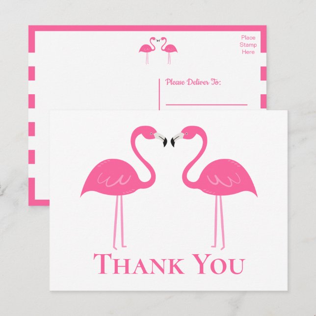 Tropical Beach Wedding Pink Flamingo Thank You  Postcard (Front/Back)