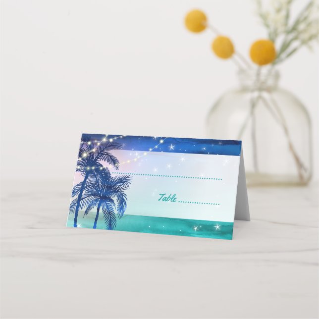 Tropical Beach Wedding Place Cards | Palm Trees (Front)