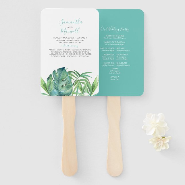 Tropical Beach Wedding Program Fan (Front and Back)