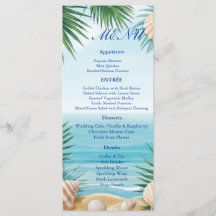 Tropical Beach Wedding Reception Menu Card