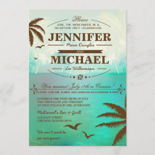 Tropical Beach Wedding Reception Only Invitations