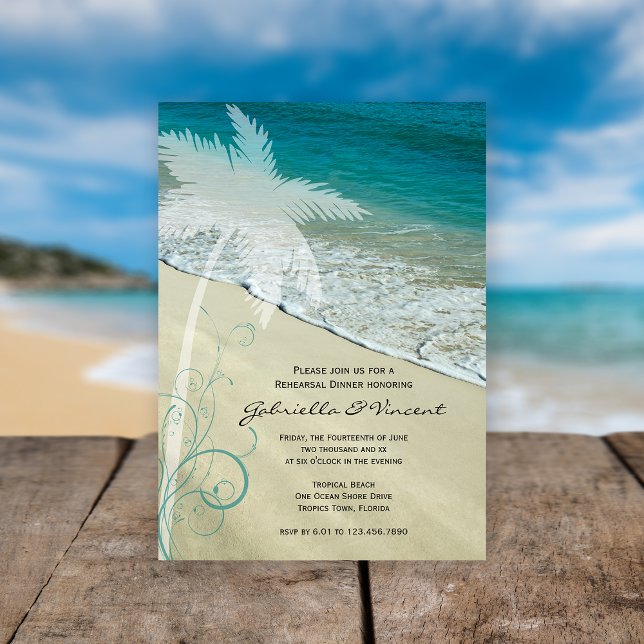 Tropical Beach Wedding Rehearsal Dinner Invitation (Creator Uploaded)