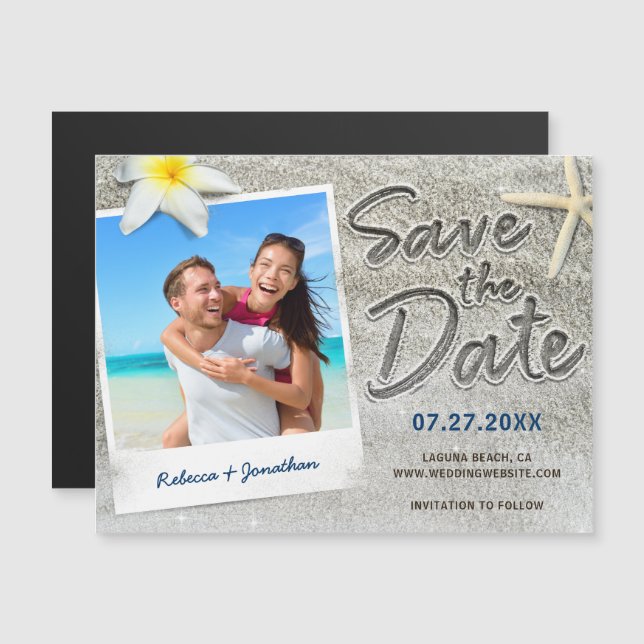 Tropical Beach Wedding Retro Photo Save the Date Magnetic Invitation (Front/Back)