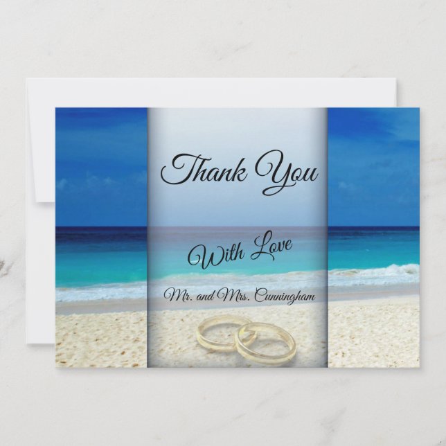 Tropical Beach Wedding & Rings Thank You Flat Card (Front)