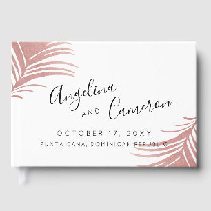 Tropical Beach Wedding Rose Gold Pink Palm Leaves Guest Book