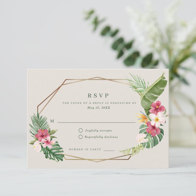 Tropical Beach Wedding RSVP Card (Standing Front)