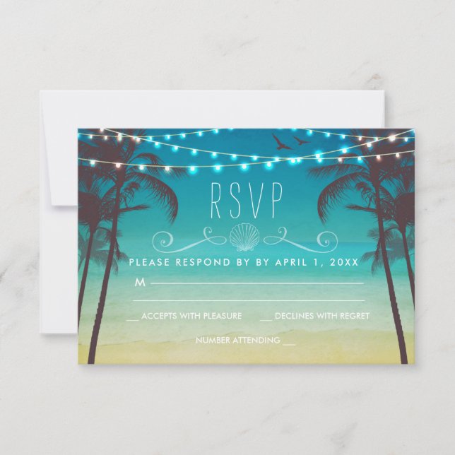 Tropical Beach Wedding RSVP Card Palm Tree (Front)