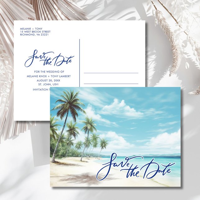 Tropical Beach Wedding Save the Date  Announcement Postcard (Tropical Beach Wedding Save the Date Announcement Postcard)