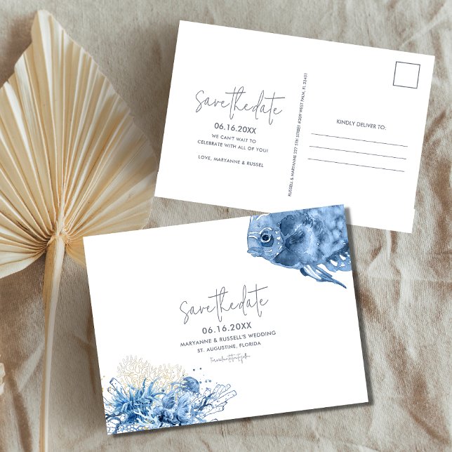 Tropical Beach Wedding Save the Date  Announcement Postcard (Creator Uploaded)