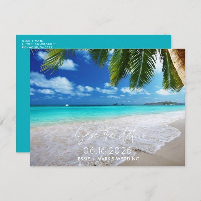 Tropical Beach Wedding Save the Date Announcement Postcard (Front/Back)