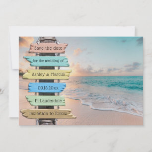 Tropical  Beach Wedding  Save the Date card 