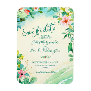Tropical Beach Wedding SAVE THE DATE Floral Magnet