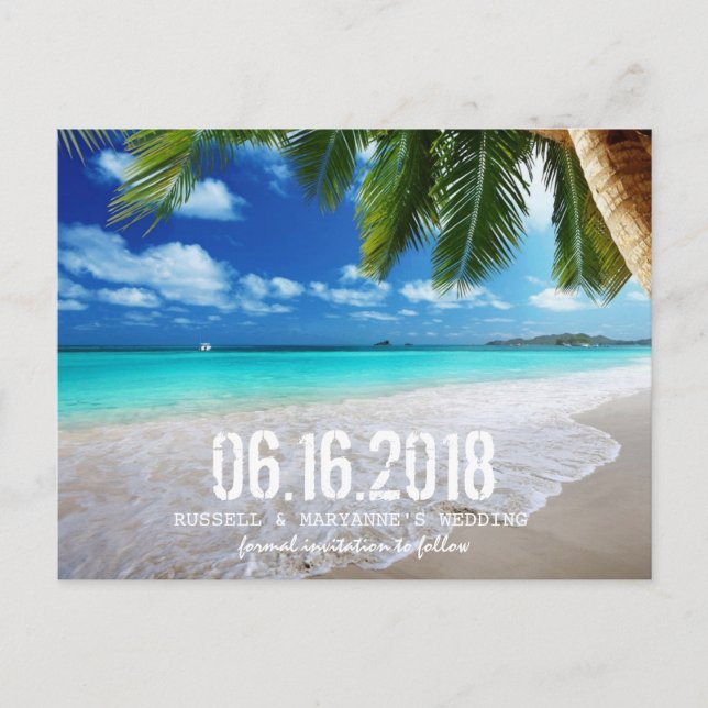 Tropical Beach Wedding Save the Date Postcard (Front)