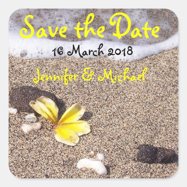 Tropical Beach Wedding / save the date Square Sticker (Front)