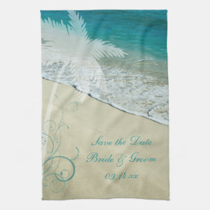 Tropical Beach Wedding Save the Date Tea Towel