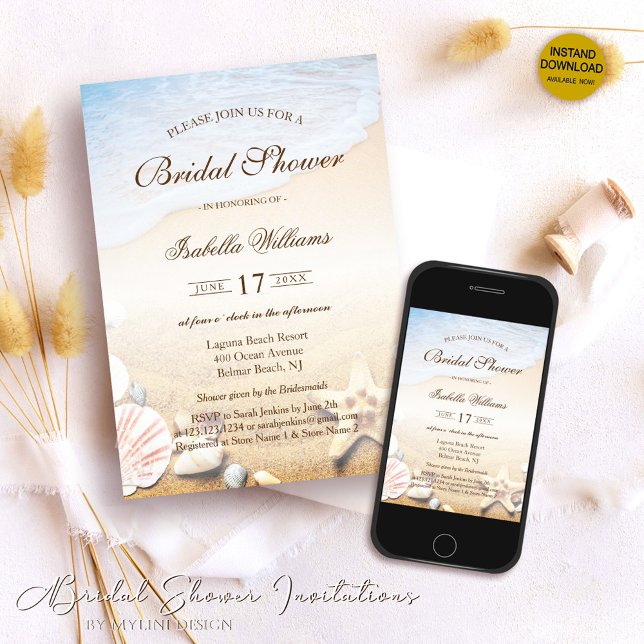 Tropical Beach Wedding Starfish Bridal Shower Invitation (Creator Uploaded)