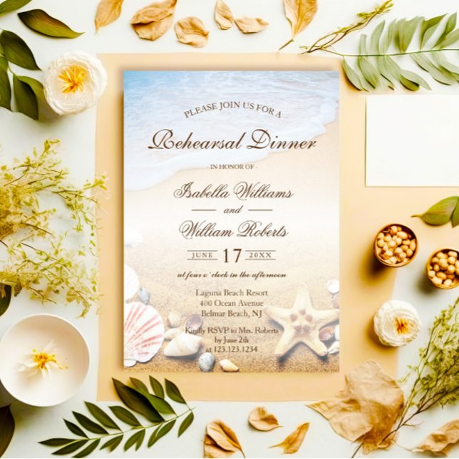 Tropical Beach Wedding Starfish Rehearsal Dinner Invitation (Creator Uploaded)