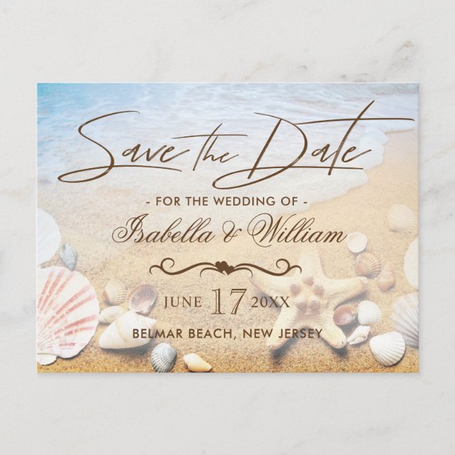 Tropical Beach Wedding Starfish Save the Date Announcement Postcard (Front)
