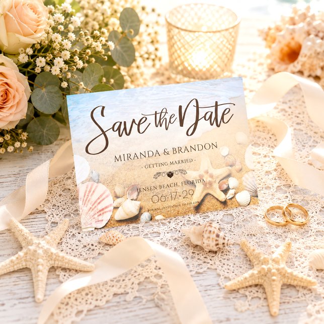 Tropical Beach Wedding Starfish Save the Date Card (Creator Uploaded)