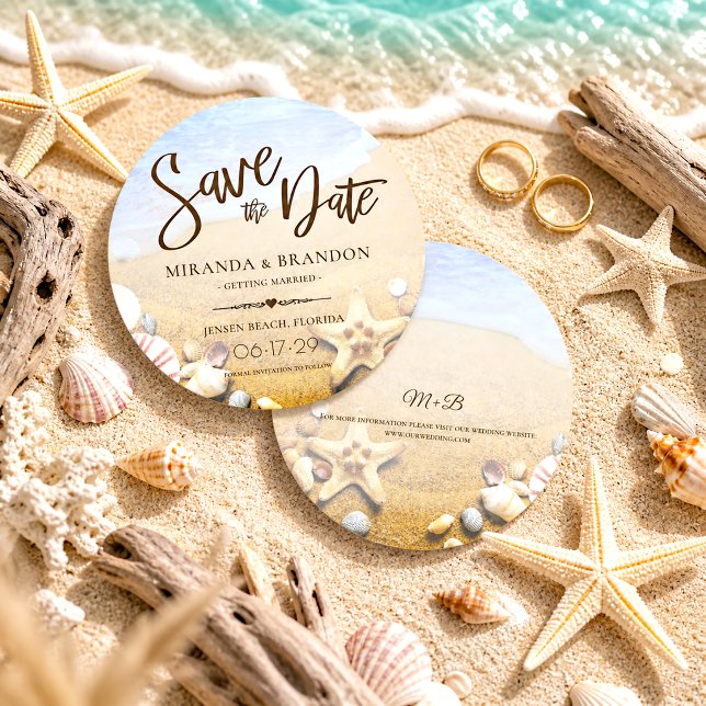 Tropical Beach Wedding Starfish Save the Date Card (Creator Uploaded)