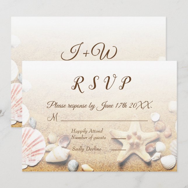 Tropical Beach Wedding Starfish Shells RSVP Invitation (Front/Back)