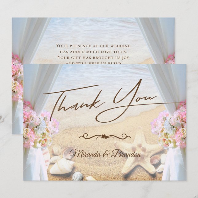 Tropical Beach Wedding Starfish Thank You Card (Front/Back)