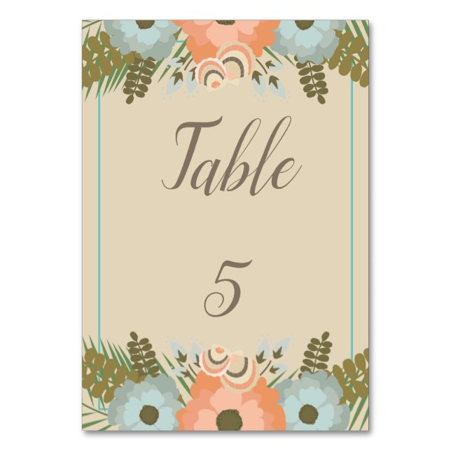 Tropical Beach Wedding Table Number (Front)