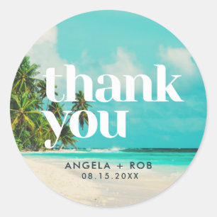 Tropical Beach Wedding Thank You Favour Stickers