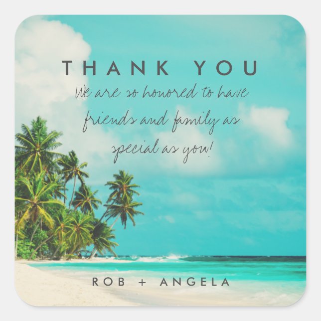 Tropical Beach Wedding Thank You Square Sticker (Front)