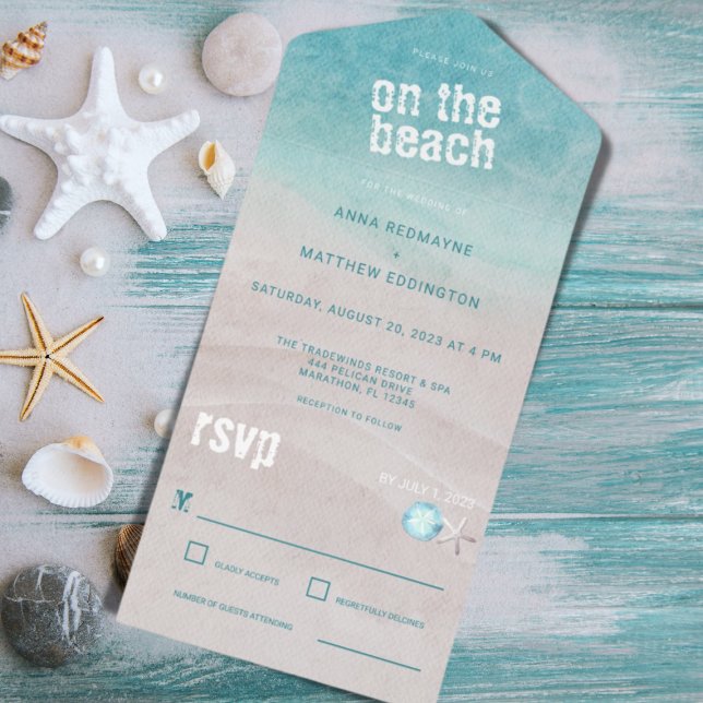 Tropical Beach Wedding Watercolor All In One Invitation (Creator Uploaded)