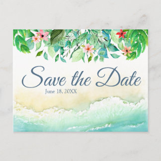 Tropical Beach Wedding Watercolour Save the Date Postcard