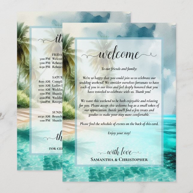 Tropical Beach Wedding Welcome & Itinerary Programme (Front/Back)