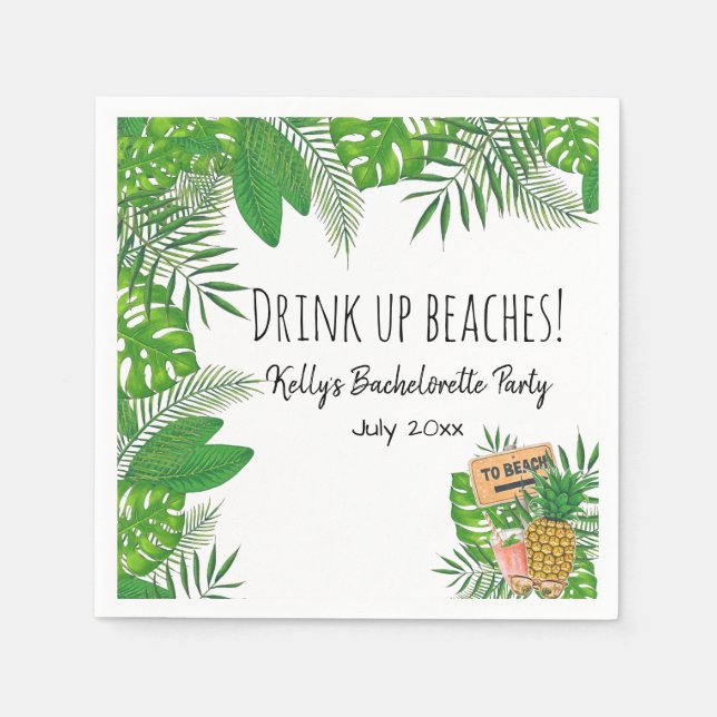 Tropical Beach Weekend Bachelorette Cocktail Napkin (Front)