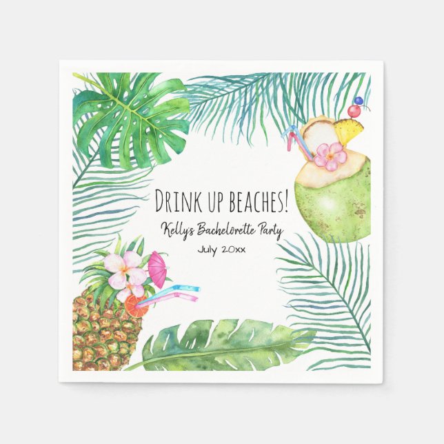 Tropical Beach Weekend Bachelorette Cocktail Napkin (Front)