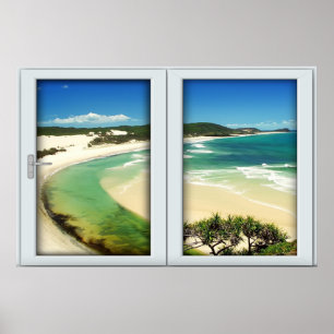 Tropical Beach White 2 Pane Window Illusion Poster