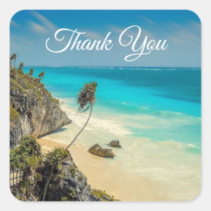 Tropical Beach Wind Swept Palm Trees Thank You Square Sticker