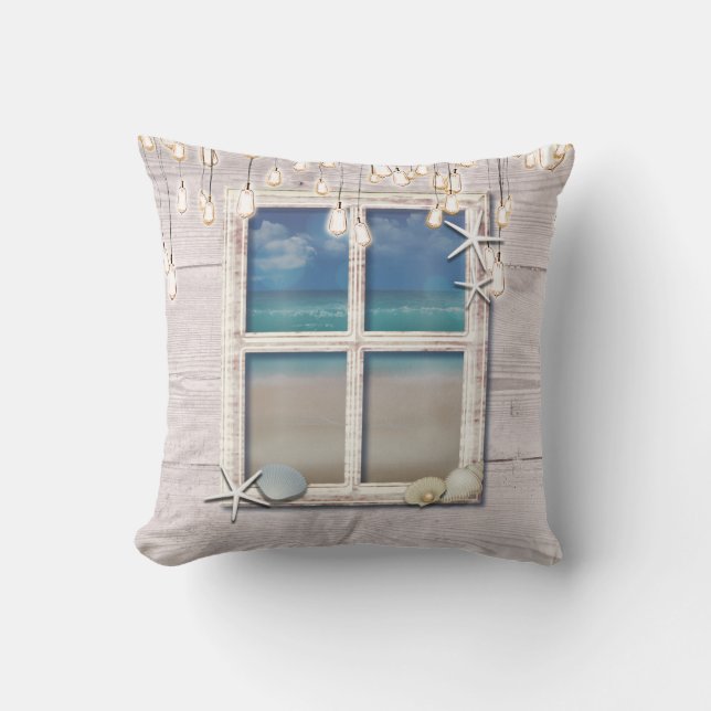 Tropical Beach Window White Wood Elegant Chic Cushion (Front)