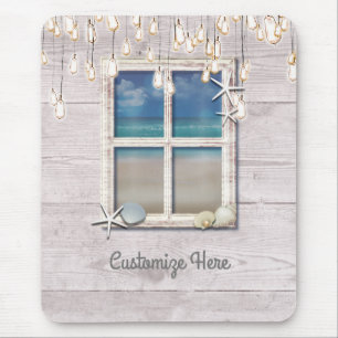 Tropical Beach Window White Wood Elegant Chic Mouse Mat