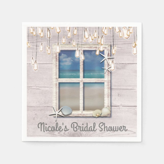 Tropical Beach Window White Wood Elegant Coastal Napkin (Front)