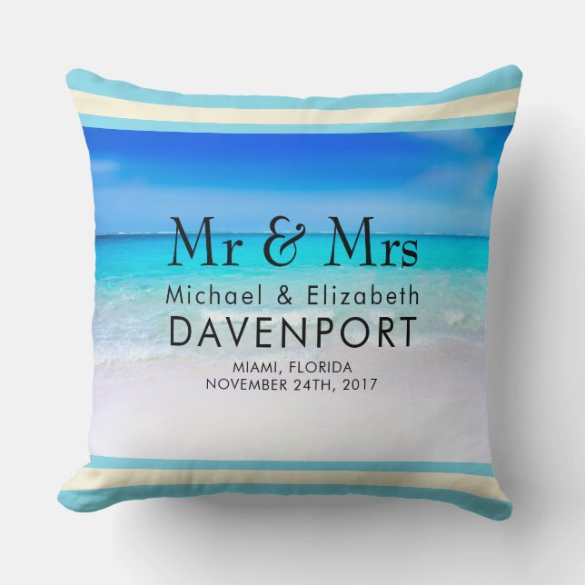 Tropical Beach with a Turquoise Sea Wedding Cushion (Front)