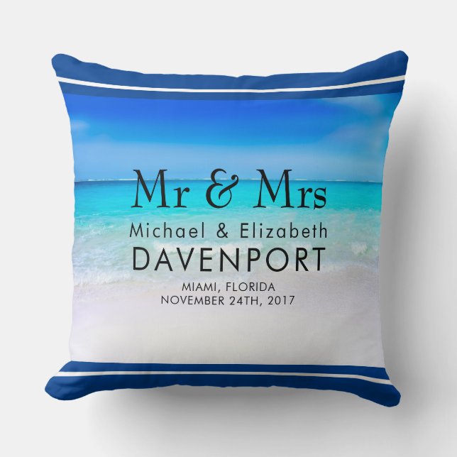 Tropical Beach with a Turquoise Sea Wedding Cushion (Front)