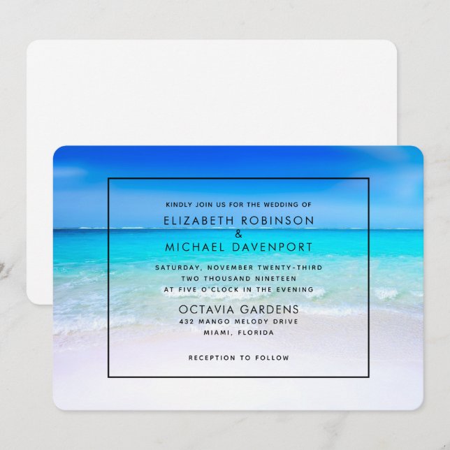 Tropical Beach with a Turquoise Sea Wedding Invitation (Front/Back)