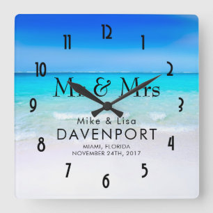 Tropical Beach with a Turquoise Sea Wedding Square Wall Clock