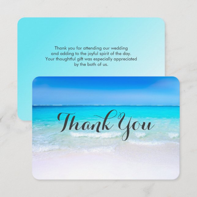 Tropical Beach with a Turquoise Sea Wedding Thanks Invitation (Front/Back)