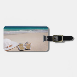 Tropical Beach with Hat and Flip Flops Luggage Tag