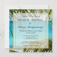 Tropical Beach with Palm Fronds Wedding Website