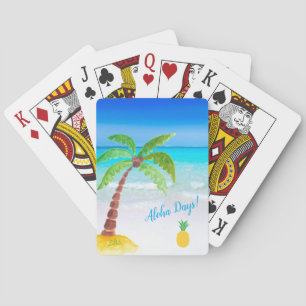 Tropical Beach with Palm Tree Aloha Playing Cards