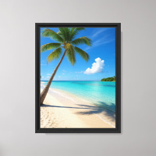 Tropical Beach with Palm Tree and Turquoise Water Canvas Print