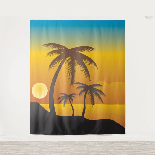 Tropical Beach with Palm Trees backdrop Tapestry (Front)